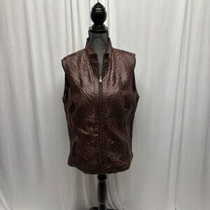 Erin London Brown Textured Sleeveless Zip Up Vest Womens Size Large Jacket